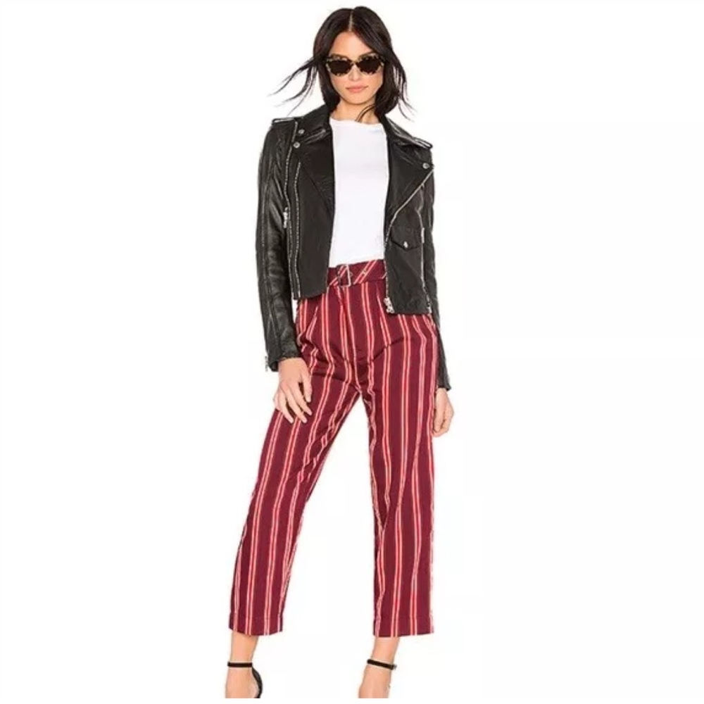 NWOT Free People Women's Size 6 Seemed Like Stripe Red Belted Crop Pants